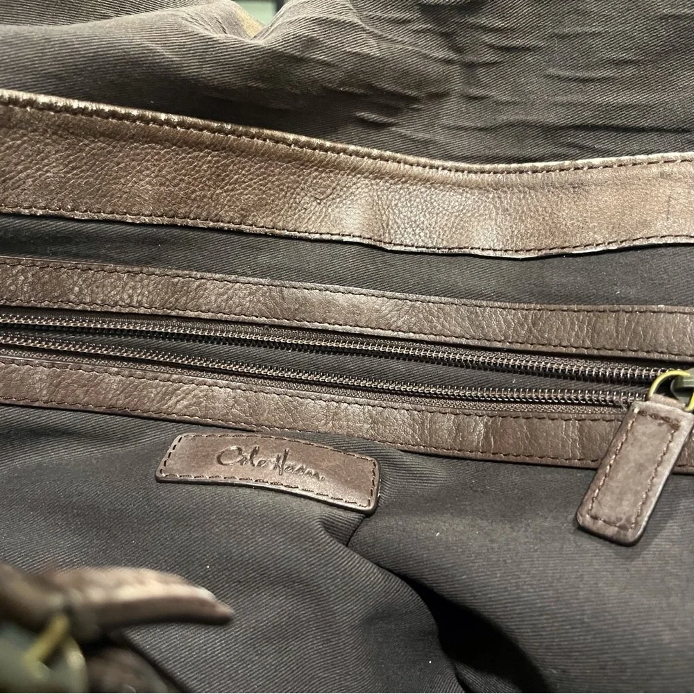 Cole Haan Two-Tone Brown Distressed Pebbled Leather Messenger Bag - Unisex